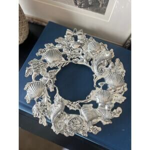 Coastal Silver‎ Tone Trivet or Wreath Seahorse Shell Starfish Nautical Decor, 9”